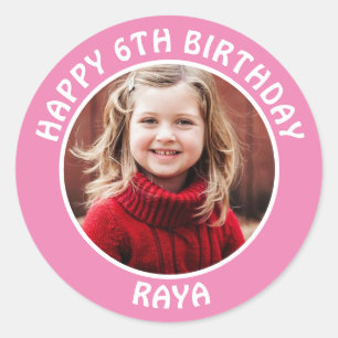 Personalized Photo, Age and Name Birthday Party Classic Round Sticker