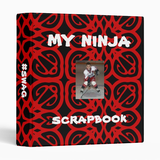 Personalized Photo Album Scrapbook Ninja Red Black 3 Ring Binder (Front/Spine)