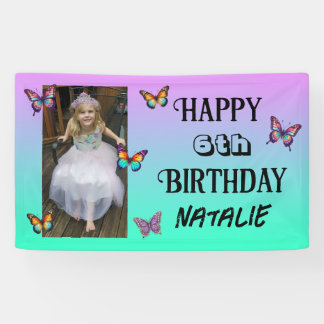 Personalized Photo and Age Butterfly Birthday Banner