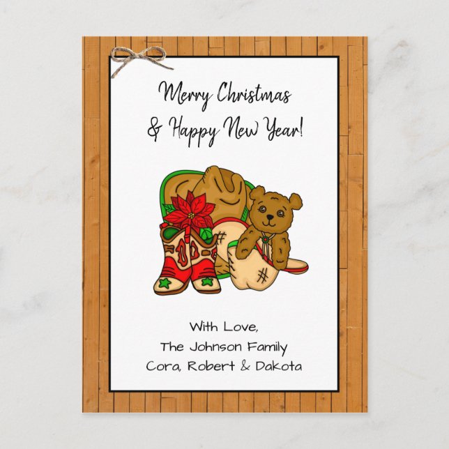 Personalized Photo and Cowboy Themed Christmas   Postcard (Front)