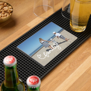Personalized Photo and Family Text With Hearts Bar Mat