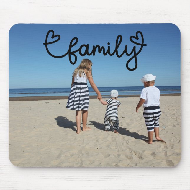 Personalized Photo and Family Text With Hearts Mouse Pad (Front)