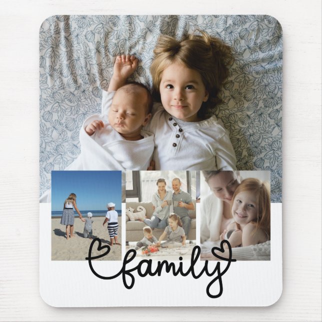 Personalized Photo and Family Text With Hearts Mouse Pad (Front)