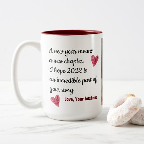Personalized Photo And Happy New Year Quotes 2022 Two_Tone Coffee Mug