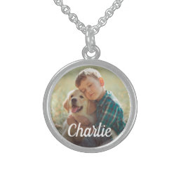 Personalized Photo and Monogram Name Pet Dog Sterling Silver Necklace