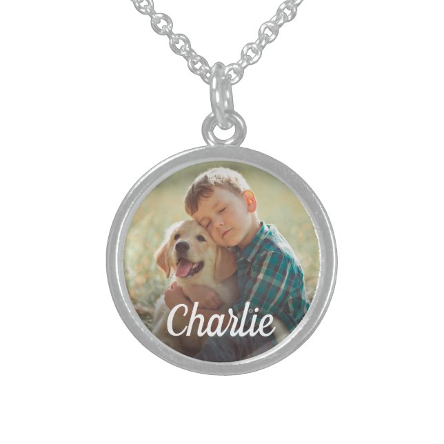 Personalized Photo and Monogram Name Pet Dog Sterling Silver Necklace (Front)
