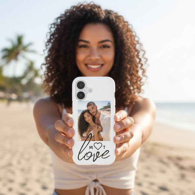 Personalized Photo and Monogram Text Photo Collage iPhone Case (Personalized Photo and Monogram Text Photo Collage iPhone Case by Ricaso. Love heart detail)