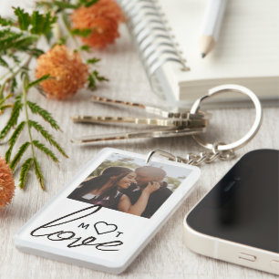 Personalized Photo and Monogram Text Photo Collage Keychain