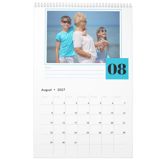 Personalized Photo and Monthly Notes Section 2024 Calendar (Aug 2027)