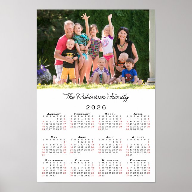 Personalized Photo and Name 2026 Calendar Poster (Front)