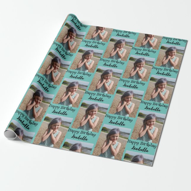 Personalized Photo and Name Birthday Wrap Wrapping Paper (Unrolled)