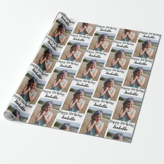 Personalized Photo and Name Birthday Wrap Wrapping Paper (Unrolled)