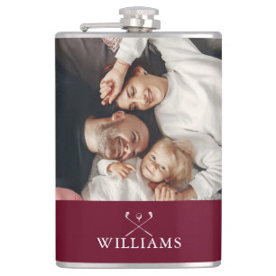 Personalized Photo And Name Burgundy Red Flask