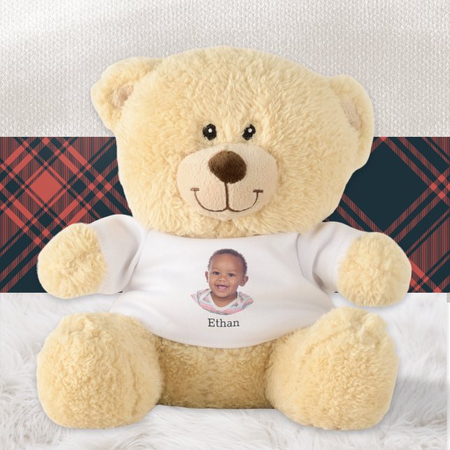 Personalized Photo And Name Cute  Teddy Bear (A cute, soft plush toy teddy bear to personalize with a favorite photo and a name)