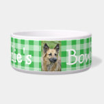 Personalized Photo and Name Dog Bowl Green Gingham<br><div class="desc">Great custom pet gift for dog or cat owners. Add your dog's picture to this cute dog bowl with their name and paw prints.</div>