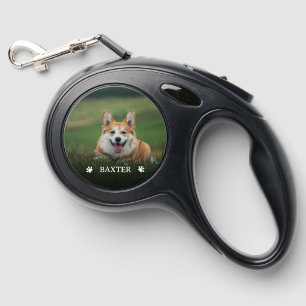 Personalized photo and name dog double sided retractable pet leash