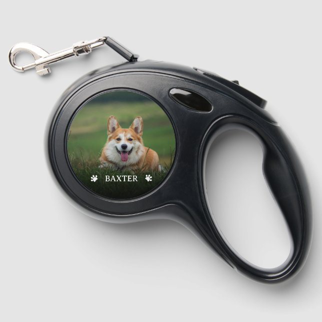 Personalized photo and name dog double sided retractable pet leash  (Front)