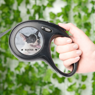 Personalized photo and name dog double sided retractable pet leash