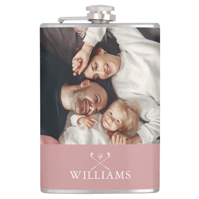 Personalized Photo And Name Dusty Rose Pink Flask (Front)