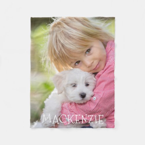 Personalized Photo and Name Fleece Blanket - Create your own photo fleece blanket with one full-bleed photo or image and personalized with a name or your custom text. The text font style, size, spacing, color and placement can be changed by clicking CUSTOMIZE FURTHER. NOTE that a pixelation/blurry warning may occur due to enlarging your photo and you may choose to resize it using an online photo resizing service although reviews indicate most who left the warning were still pleased with the final product. ASSISTANCE:  For help with design modification/personalization, color change or transferring the design to another product, contact the designer BEFORE ORDERING via the Zazzle Chat MESSAGE tab or email makeitaboutyoustore@gmail.com.