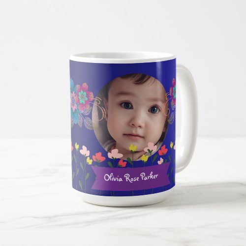 Personalized Photo and Name Flowers Coffee Mug