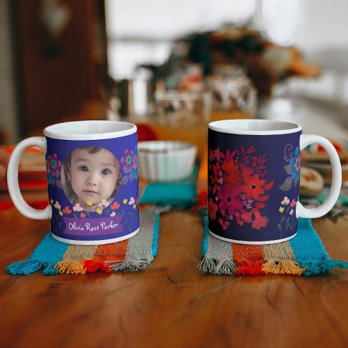 Personalized Photo and Name Flowers Giant Coffee Mug