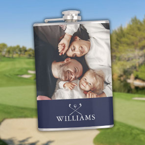 Personalized Photo And Name Golf Clubs Navy Blue Flask