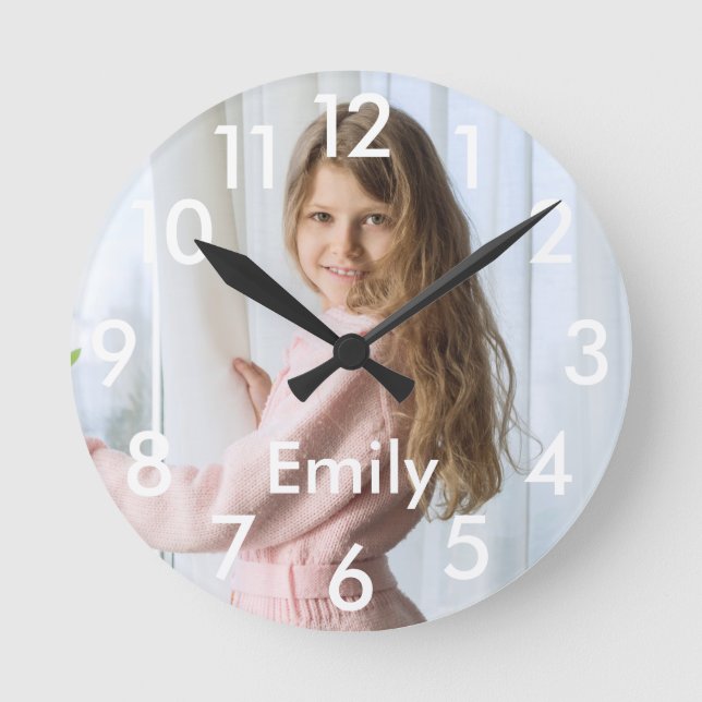 Personalized Photo And Name Modern Round Clock (Front)