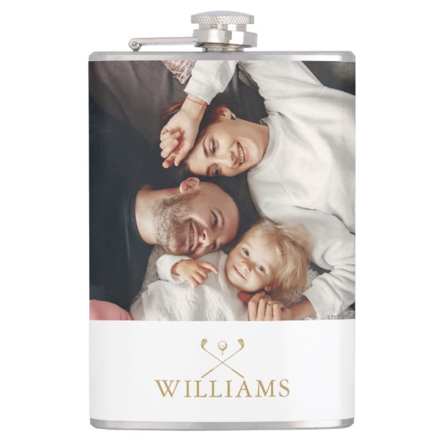 Personalized Photo And Name Monogram Gold Flask (Front)