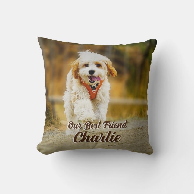 Personalized photo and name my best friend pet throw pillow (Front)