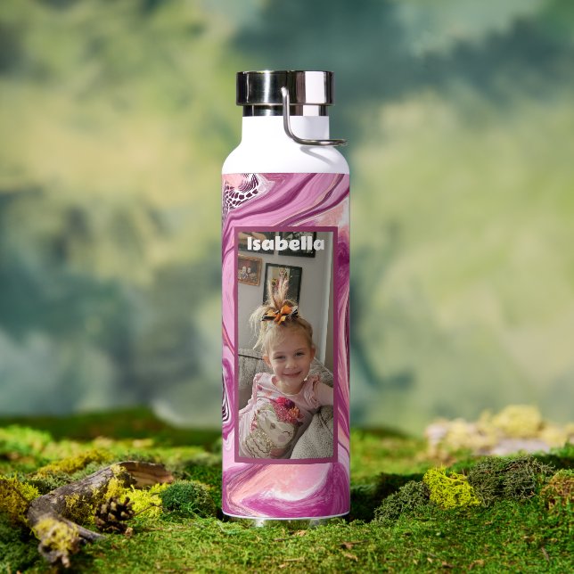 Personalized Photo and Name  Pink and Magenta Water Bottle (Outdoor)