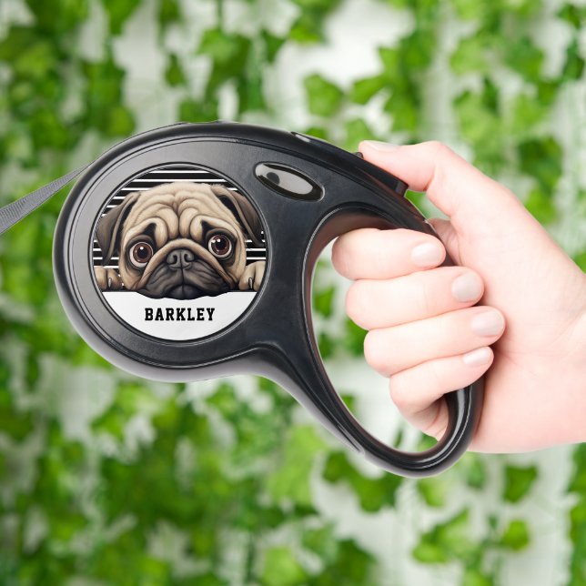 Personalized Photo And Name Pug Dog Retractable Pet Leash (Hand)