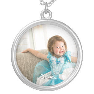 Personalized Photo and Name Silver Plated Necklace