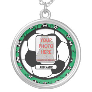 Personalized Photo and Name Soccer Ball Silver Plated Necklace