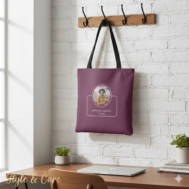 Personalized Photo and Name with Title Burgundy Tote Bag (Personalized Photo and Name with Title Burgundy Tote Bag)
