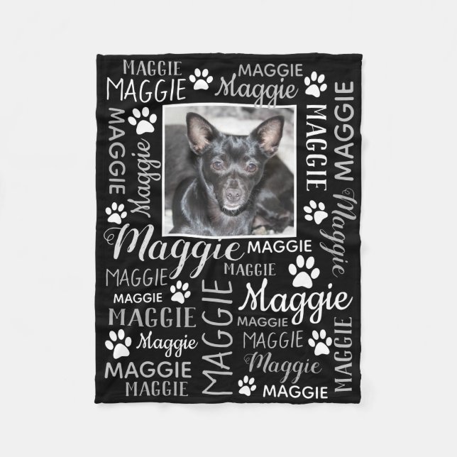 Personalized Photo and Names | Black Dog Blanket (Front)