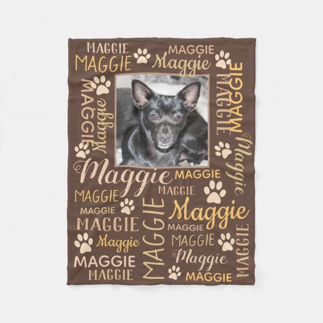 Personalized Photo and Names | Brown Dog Blanket (Front)