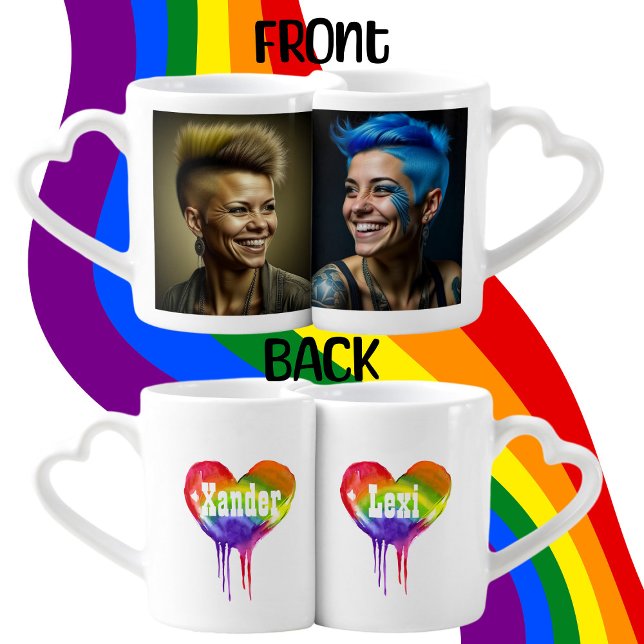 Personalized Photo and Names LGBTQIA+ Coffee Mug Set (Creator Uploaded)