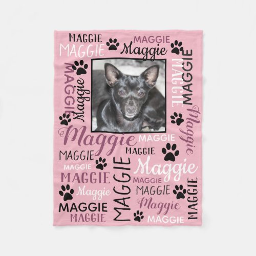 Personalized Photo and Names  Pink Dog Blanket
