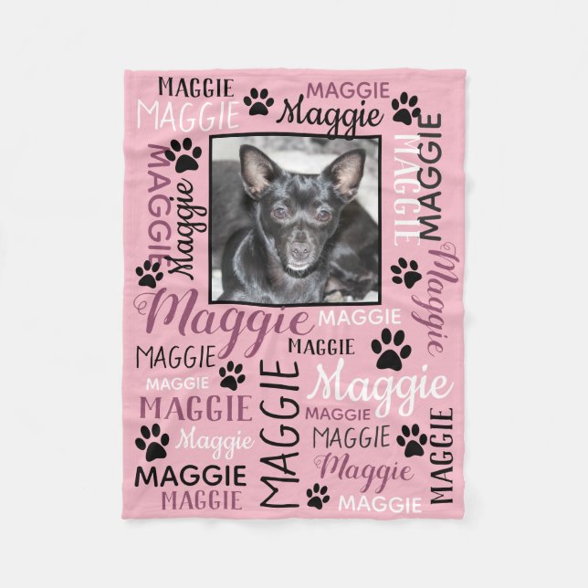 Personalized Photo and Names | Pink Dog Blanket (Front)
