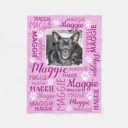 Personalized Photo And Names Rose Pink Dog Blanket
