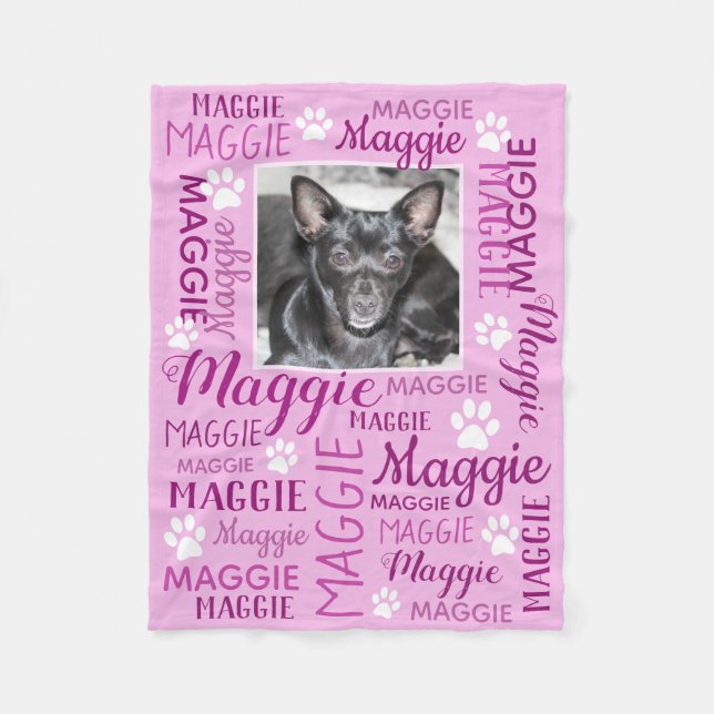 Personalized Photo and Names Rose Pink Dog Blanket (Front)