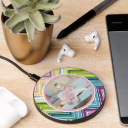 Personalized Photo and Pattern Pink Zigzag Wireless Charger