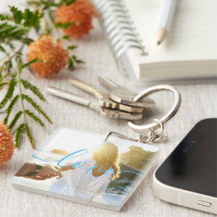 Personalized Photo and Script Text Keychain