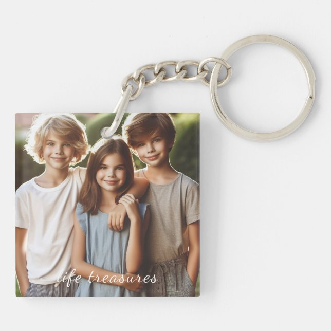Personalized Photo and Script Text Simple Keychain (Back)