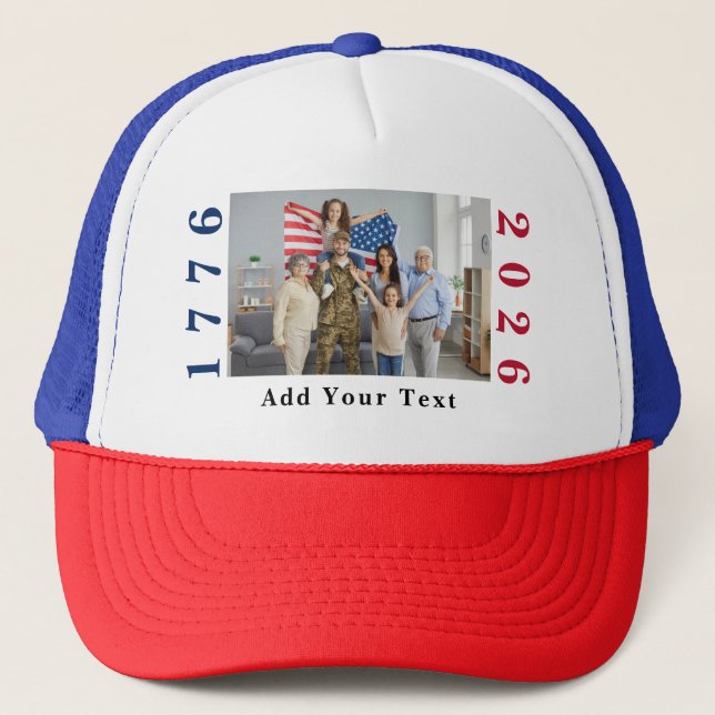 Personalized Photo and Text 1776 2026 Patriotic Trucker Hat (Front)