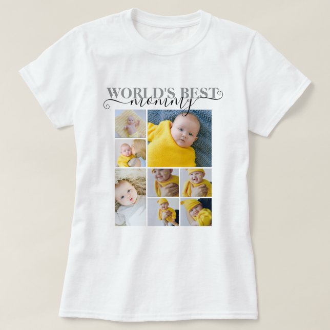 Personalized Photo and Text 8 Photo Collage T-Shirt (Design Front)