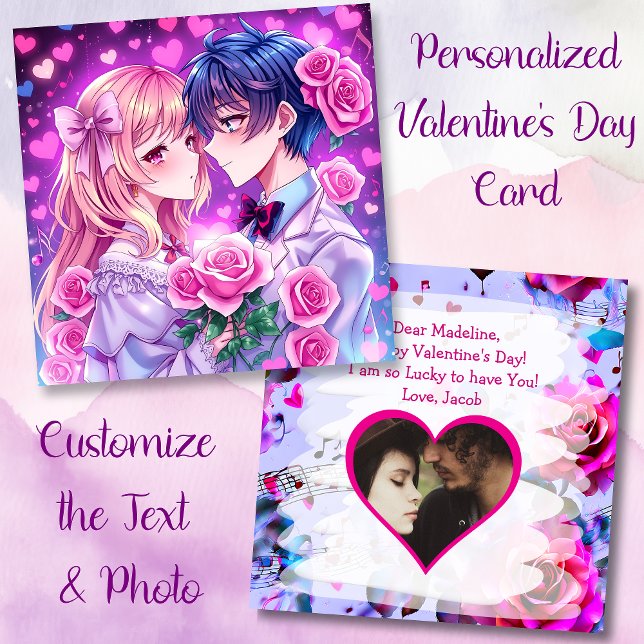 Personalized Photo and Text Anime Valentine's Day Card (Creator Uploaded)