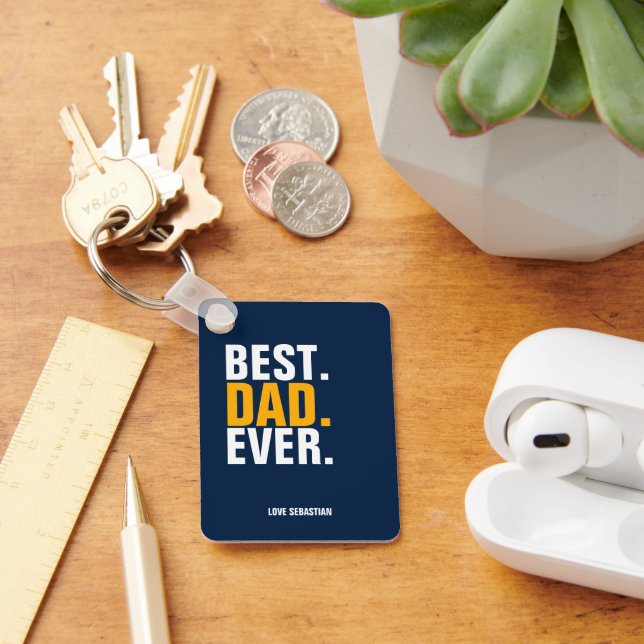Personalized photo and text Best Dad Ever Keychain (Desk)