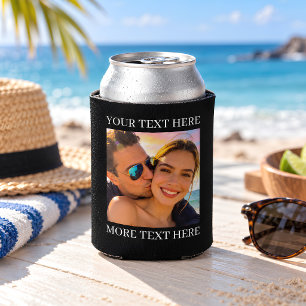 Personalized Photo and Text Black Can Cooler